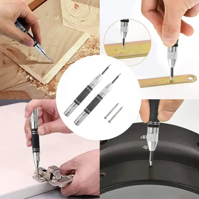High Carbon Steel Automatic Center Punch with Adjustable Spring for Woodworking and Metal Drilling Enthusiasts