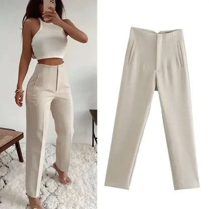 High Waist Traf Fashion Office Pants