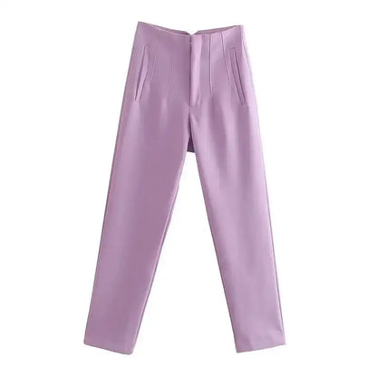 High Waist Traf Fashion Office Pants - Lavender / L