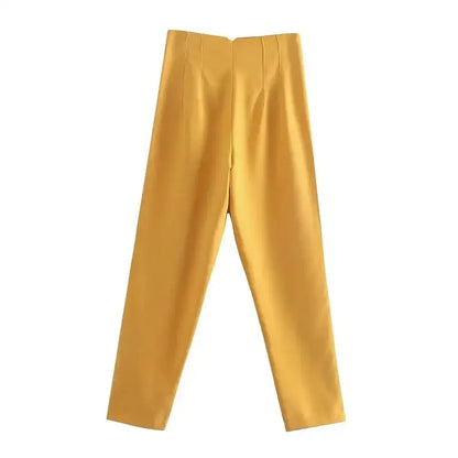 High Waist Traf Fashion Office Pants - Yellow / L