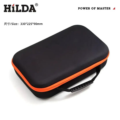 Hilda Large Capacity Shock-Absorbing Tool Bag in black and orange carrying case