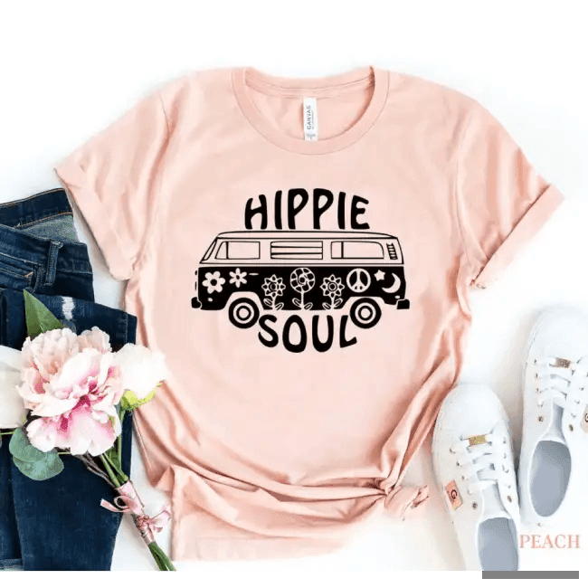 Hippie Soul Van Tee Fest Bold Black and Peach Design - Estalios