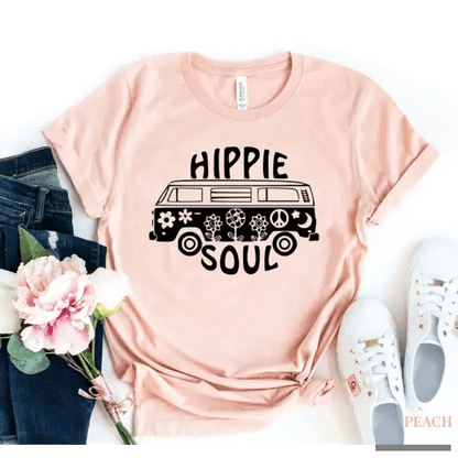 Hippie Soul Van Tee Fest Bold Black and Peach Design - Estalios
