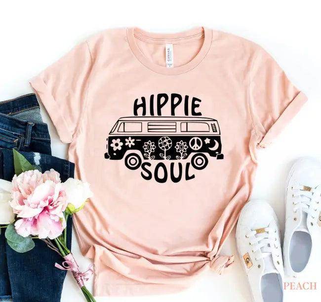 Hippie Soul Van Tee Fest Bold Black and Peach Design - Estalios