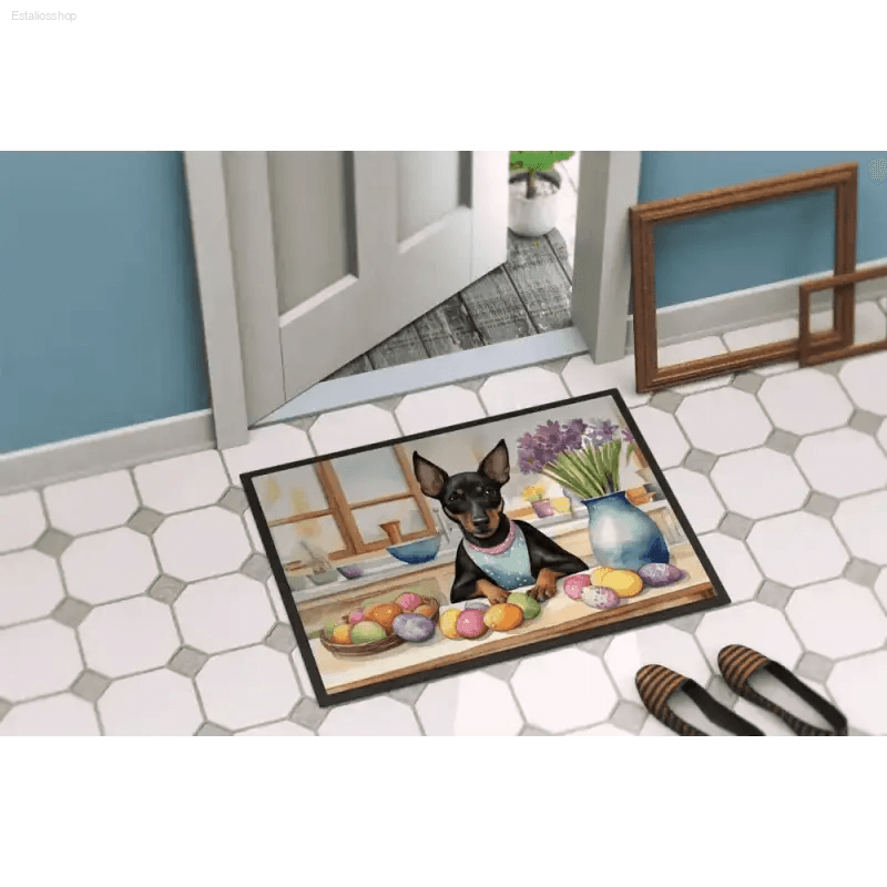 Hop Into Easter with a Manchester Terrier Doormat! Get Ready to Welcome Spring with our Adorable Dog-themed Easter Mat! this Doormat - Estalios