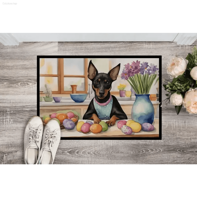 Hop Into Easter with a Manchester Terrier Doormat! Get Ready to Welcome Spring with our Adorable Dog-themed Easter Mat! this Doormat - Estalios