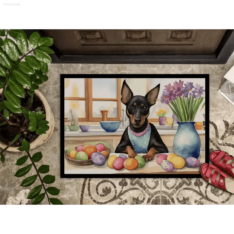 Hop Into Easter with a Manchester Terrier Doormat! Get Ready to Welcome Spring with our Adorable Dog-themed Easter Mat! this Doormat - Estalios