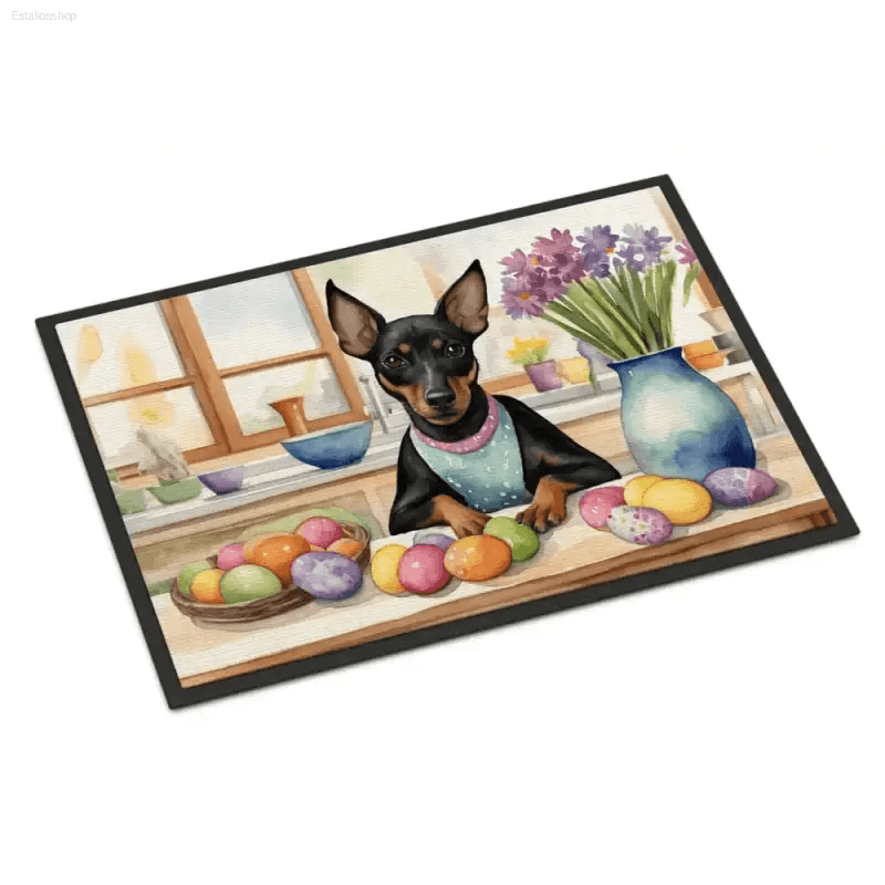 Hop Into Easter with a Manchester Terrier Doormat! Get Ready to Welcome Spring with our Adorable Dog-themed Easter Mat! this Doormat - Estalios