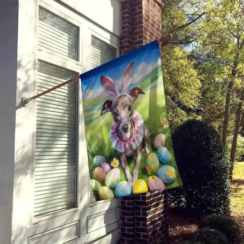 Hop Into Easter with this Adorable Easter Dog Flag! Spread Some Springtime Cheer with this Delightful Easter Dog Flag, Perfect for Adding a Touch of Whimsy - Estalios
