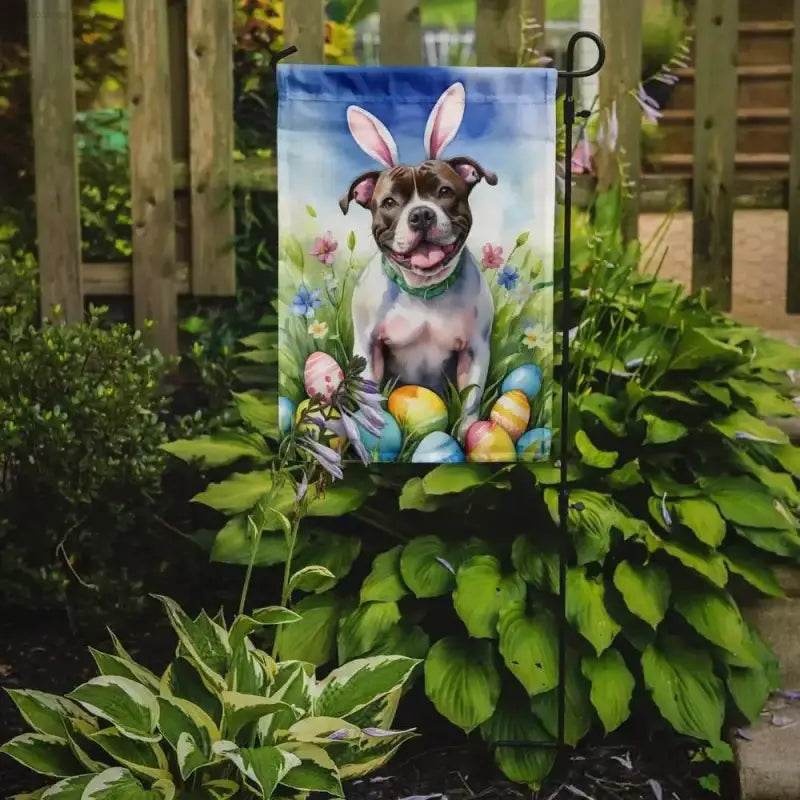 Hop Into Easter with this Adorable Dog Garden Flag! Brighten Up your Easter with this Charming Easter Dog Garden Flag! Featuring a Cheerful Dog Sporting Bunny Ears - Estalios