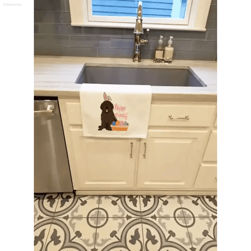 Hop into Easter with this adorable dog towel! This Easter-themed kitchen towel is the perfect way to add some Spring cheer to your home. Featuring an adorable - Estalios
