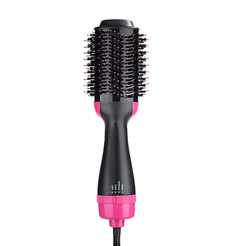 Black and pink hot air brush for styling and straightening hair effortlessly