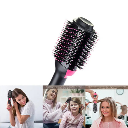 Black and pink hot air brush for styling and straightening with ease. Perfect hot hair brush!