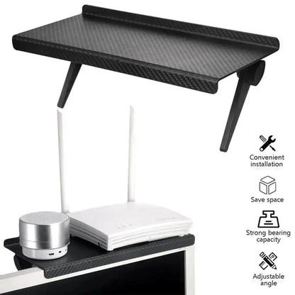 Black carbon-fiber monitor on top shelf of Hot Selling Screen Storage Rack