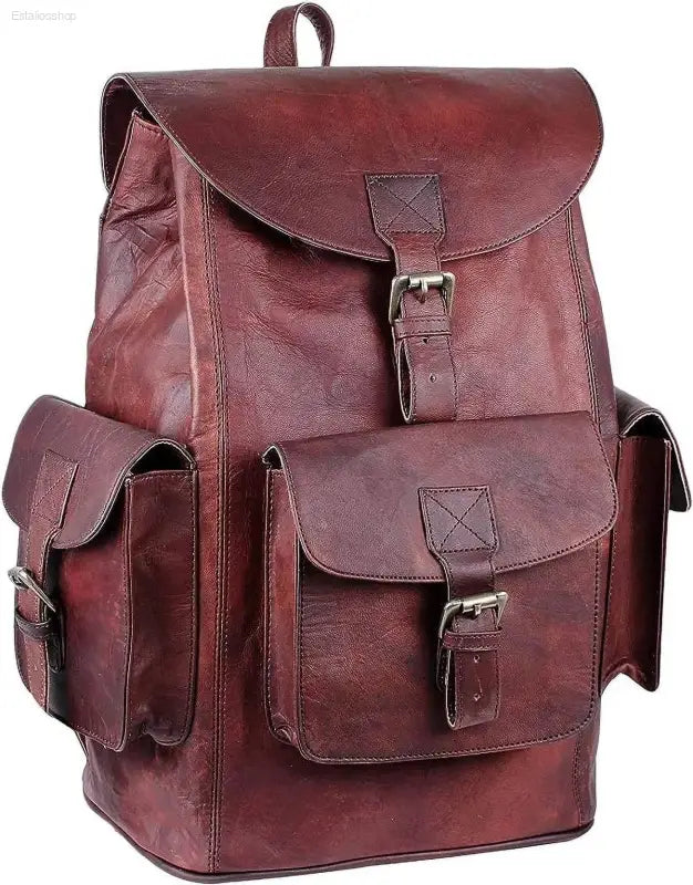 HULSH Retro Genuine Leather Backpack - Stylish Rucksack for Men & Women, Perfect for College and Travel - Estalios