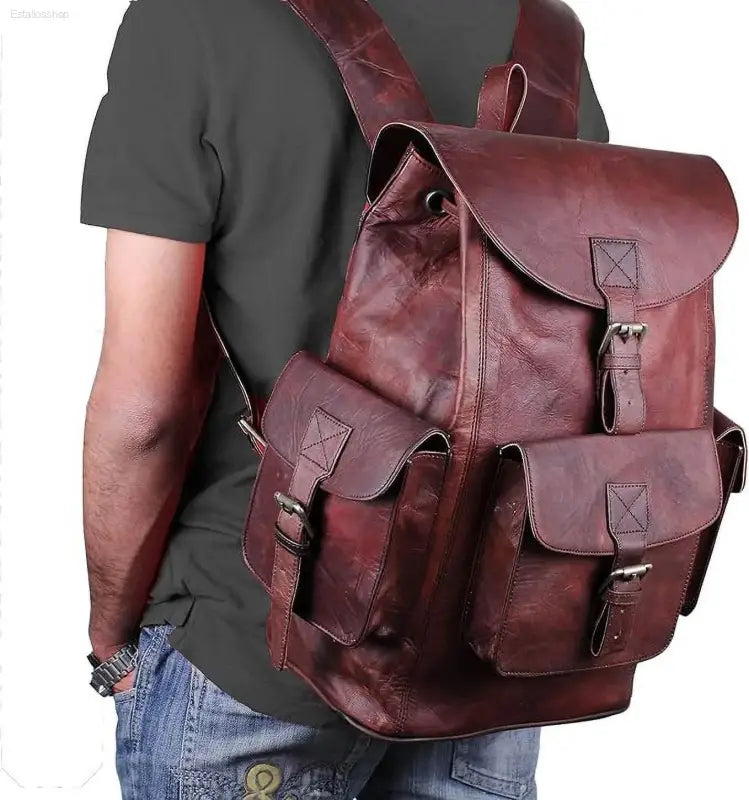 HULSH Retro Genuine Leather Backpack - Stylish Rucksack for Men & Women, Perfect for College and Travel - Estalios