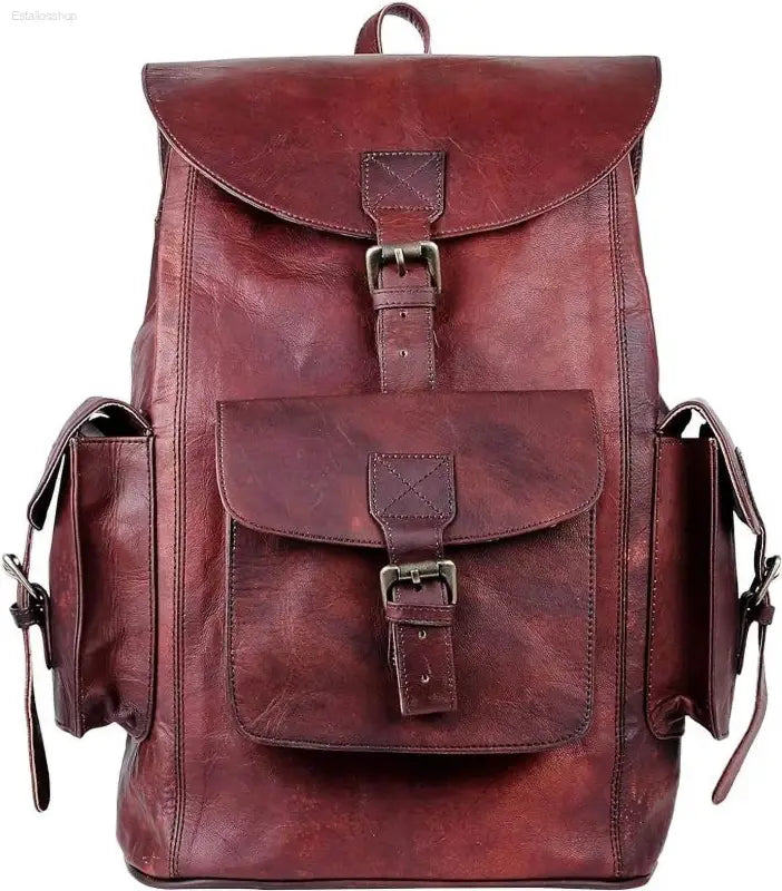 HULSH Retro Genuine Leather Backpack - Stylish Rucksack for Men & Women, Perfect for College and Travel - Estalios
