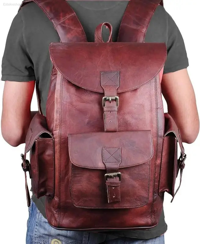 HULSH Retro Genuine Leather Backpack - Stylish Rucksack for Men & Women, Perfect for College and Travel - Estalios