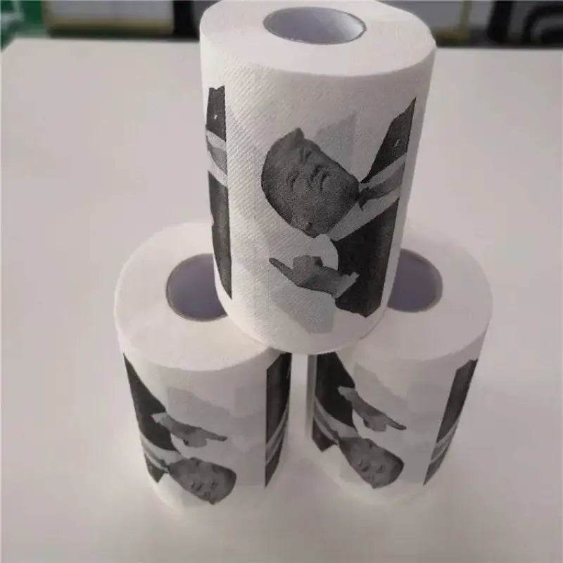 Toilet paper rolls with a printed image.