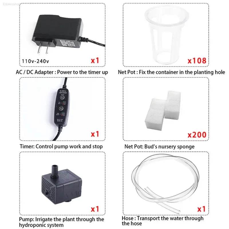 Hydroponics Growing System Kit with 108 Sites for Plants - Estalios