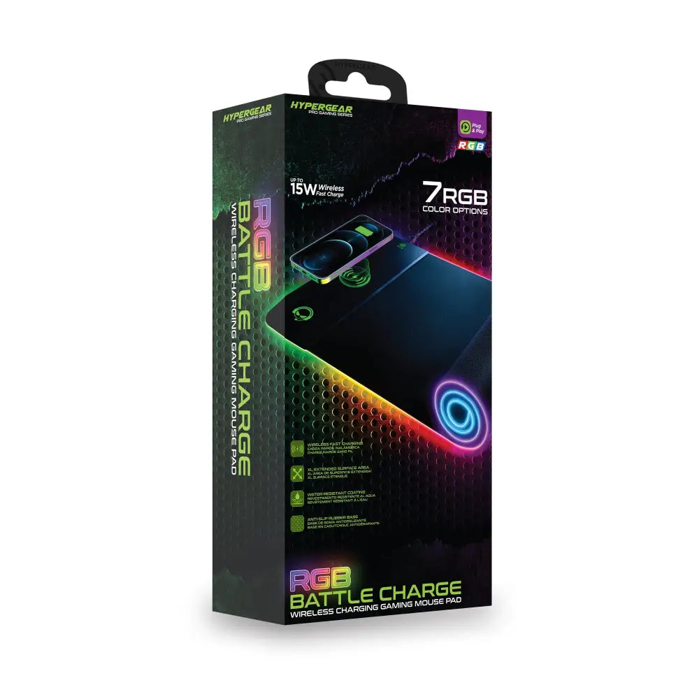 Hypergear Battle Charge Wireless Gaming Pad box featuring RGB wireless charging design