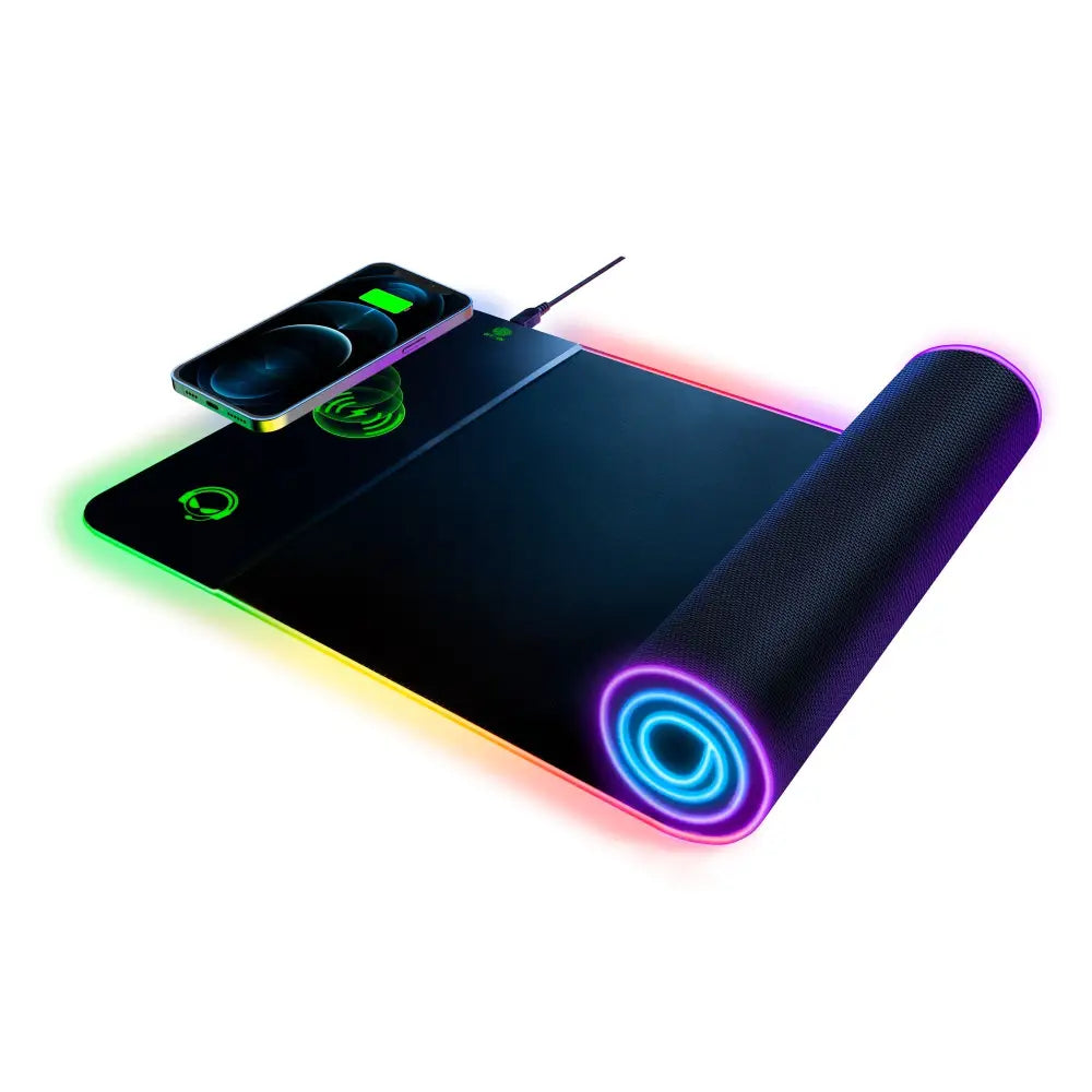 Illuminated Hypergear Battle Charge Wireless Gaming Pad with a built-in phone charger