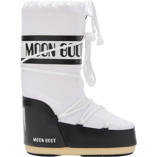 White and black Moon Boot Icon Nylon Insulated Unisex Snow Boots for stylish winter fun