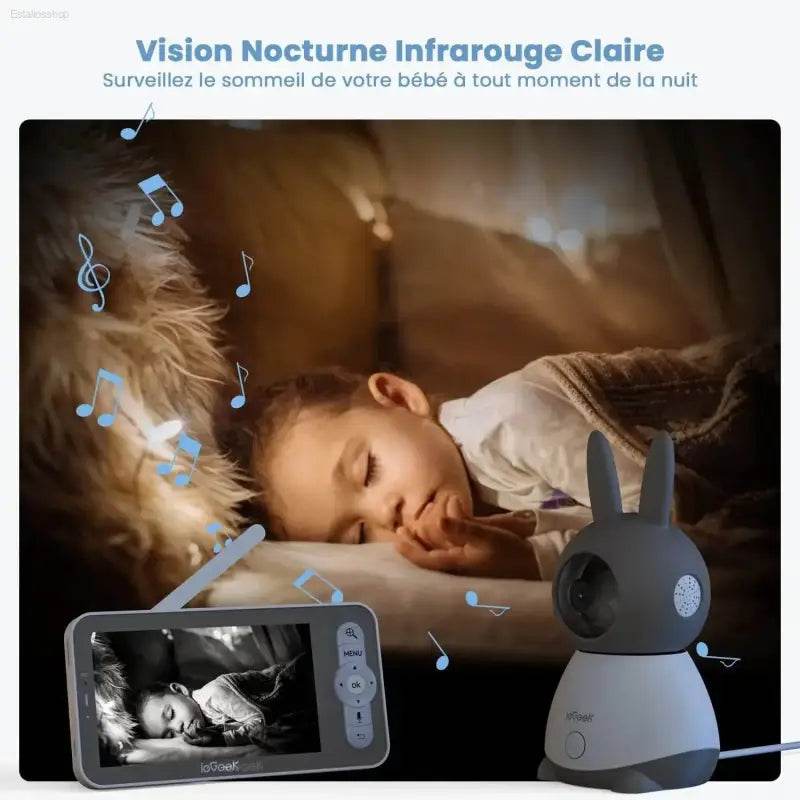 ieGeek 5 Inch Baby Monitor with 2 Cameras 2K/3MP, PTZ 355°, IR Night Vision, Automatic Tracking, Crying/Motion/Noise Detection - Estalios