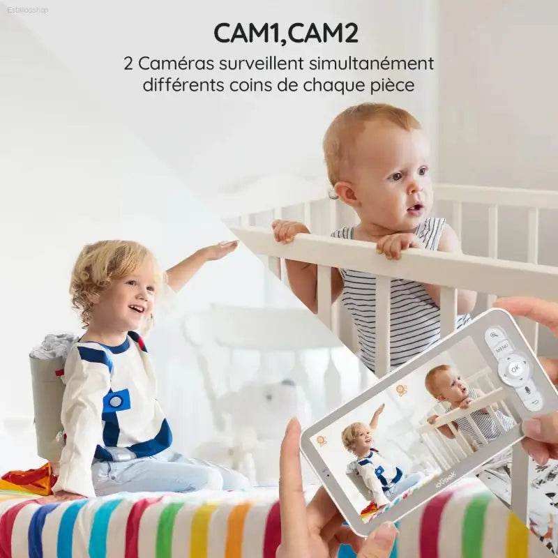 ieGeek 5 Inch Baby Monitor with 2 Cameras 2K/3MP, PTZ 355°, IR Night Vision, Automatic Tracking, Crying/Motion/Noise Detection - Estalios
