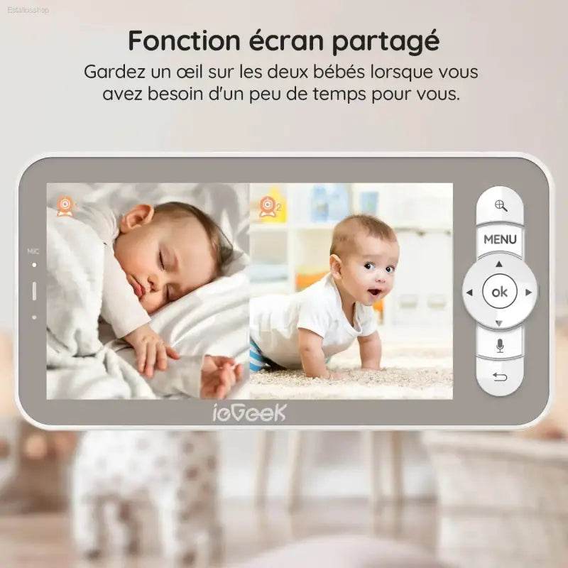 ieGeek 5 Inch Baby Monitor with 2 Cameras 2K/3MP, PTZ 355°, IR Night Vision, Automatic Tracking, Crying/Motion/Noise Detection - Estalios