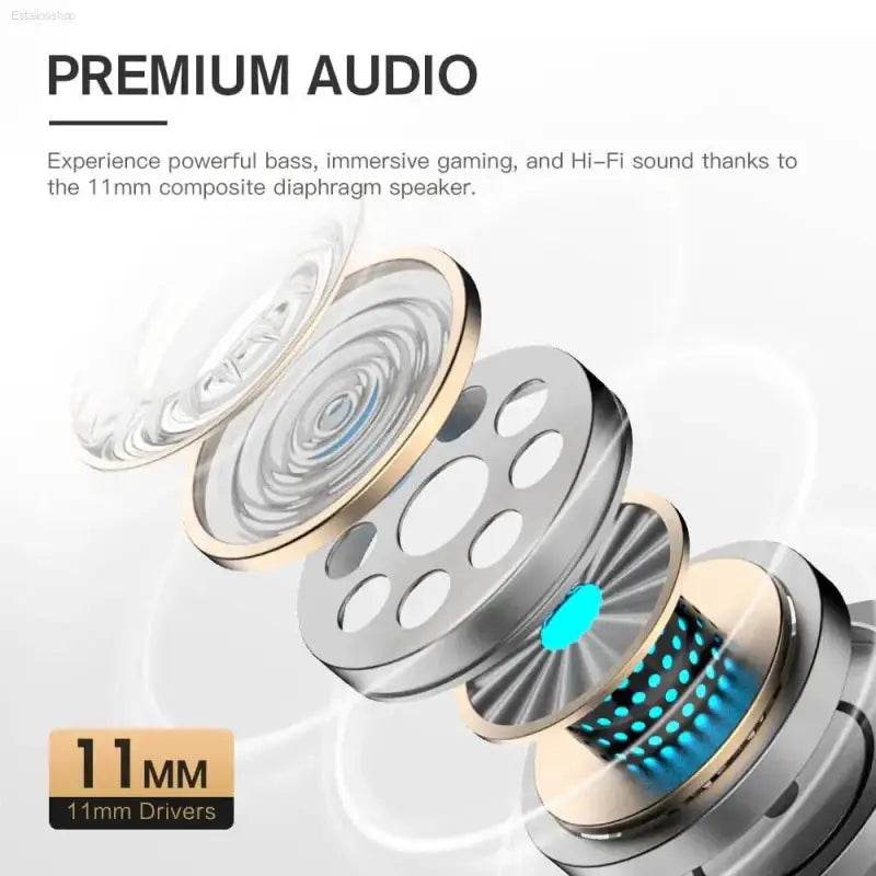 Exploded view of an earbud speaker.