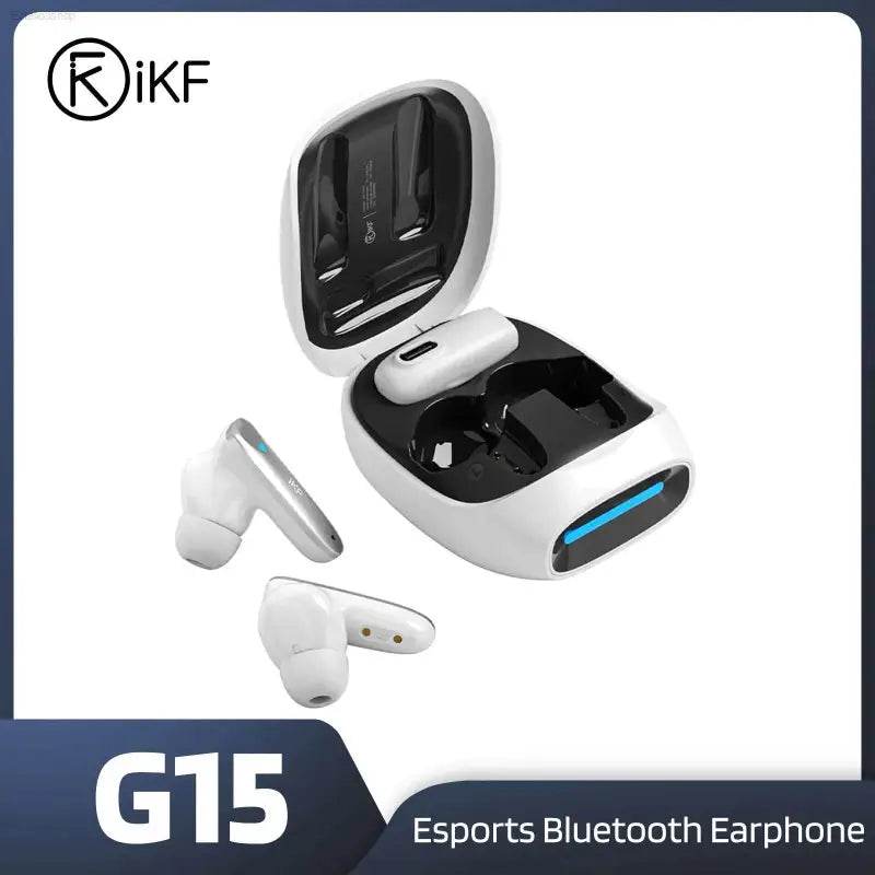 White wireless earbuds with charging case.