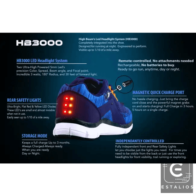 Illuminated Night Runner Shoes in Blue and Purple for Safety - Estalios