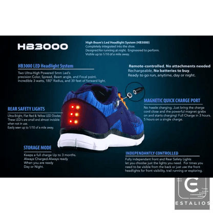 Illuminated Night Runner Shoes in Blue and Purple for Safety - Estalios