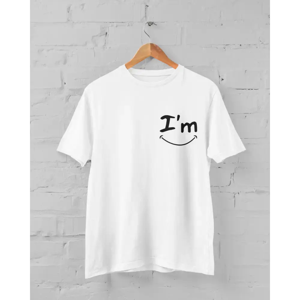 Classic unisex t-shirt in white featuring I’m and a smile, showcasing Swedish attitude