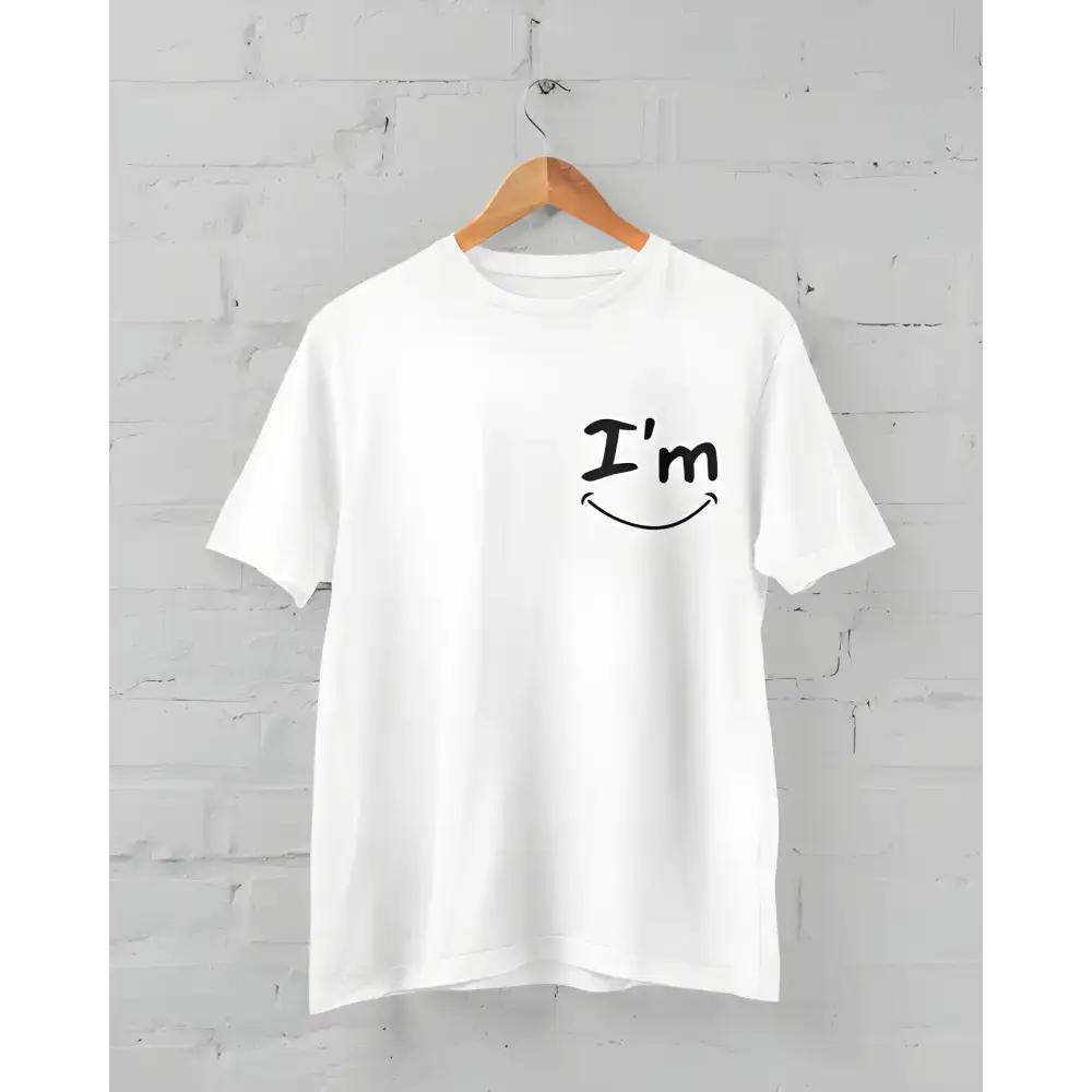 Classic unisex t-shirt in white solid showcasing Im Smiling design with Swedish attitude