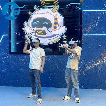 Two men enjoying the Inertial Motion Capture VR Stadium Experience together