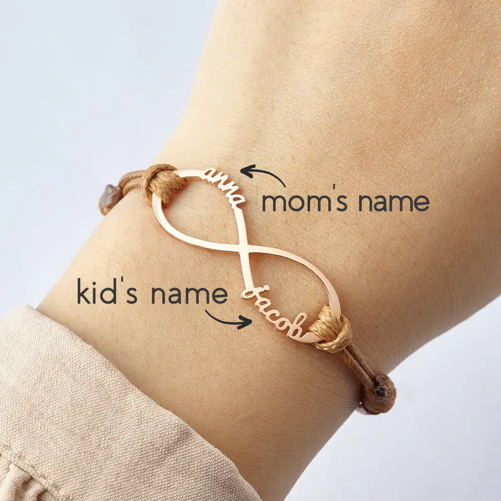 Personalized Infinity Bracelet for Moms featuring custom names - perfect mom jewelry