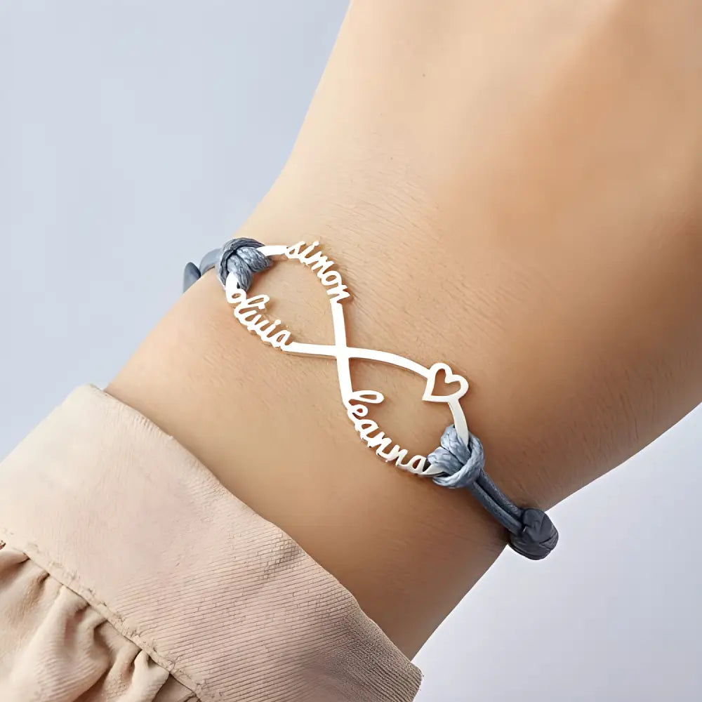 Silver infinity bracelet with names, perfect mom jewelry for every special occasion