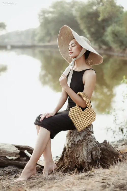 ❤️ Inspired Design – Heart Shaped Wood-Beaded Tote Bag | Perfect for Embracing Your Unique Style - Natural / Wood
