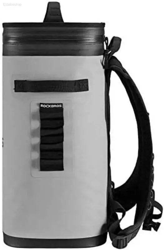 Gray cylindrical backpack with black accents.