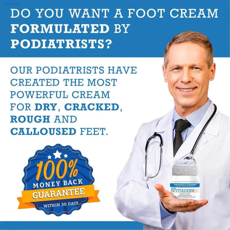 Activelife Revitaderm 4D Urea Foot Cream - Intensive Moisturizer for Dry, Cracked Skin on Feet, Hands, Elbows & Knees, Plus Free Pumice Stone - 4Oz Ultra Repair Formula with Callus Remover - Estalios