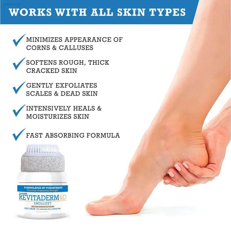 Activelife Revitaderm 4D Urea Foot Cream - Intensive Moisturizer for Dry, Cracked Skin on Feet, Hands, Elbows & Knees, Plus Free Pumice Stone - 4Oz Ultra Repair Formula with Callus Remover - Estalios