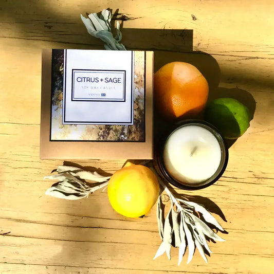 Invigorating Citrus + Sage Soy Wax Candle for a fresh, energizing aroma