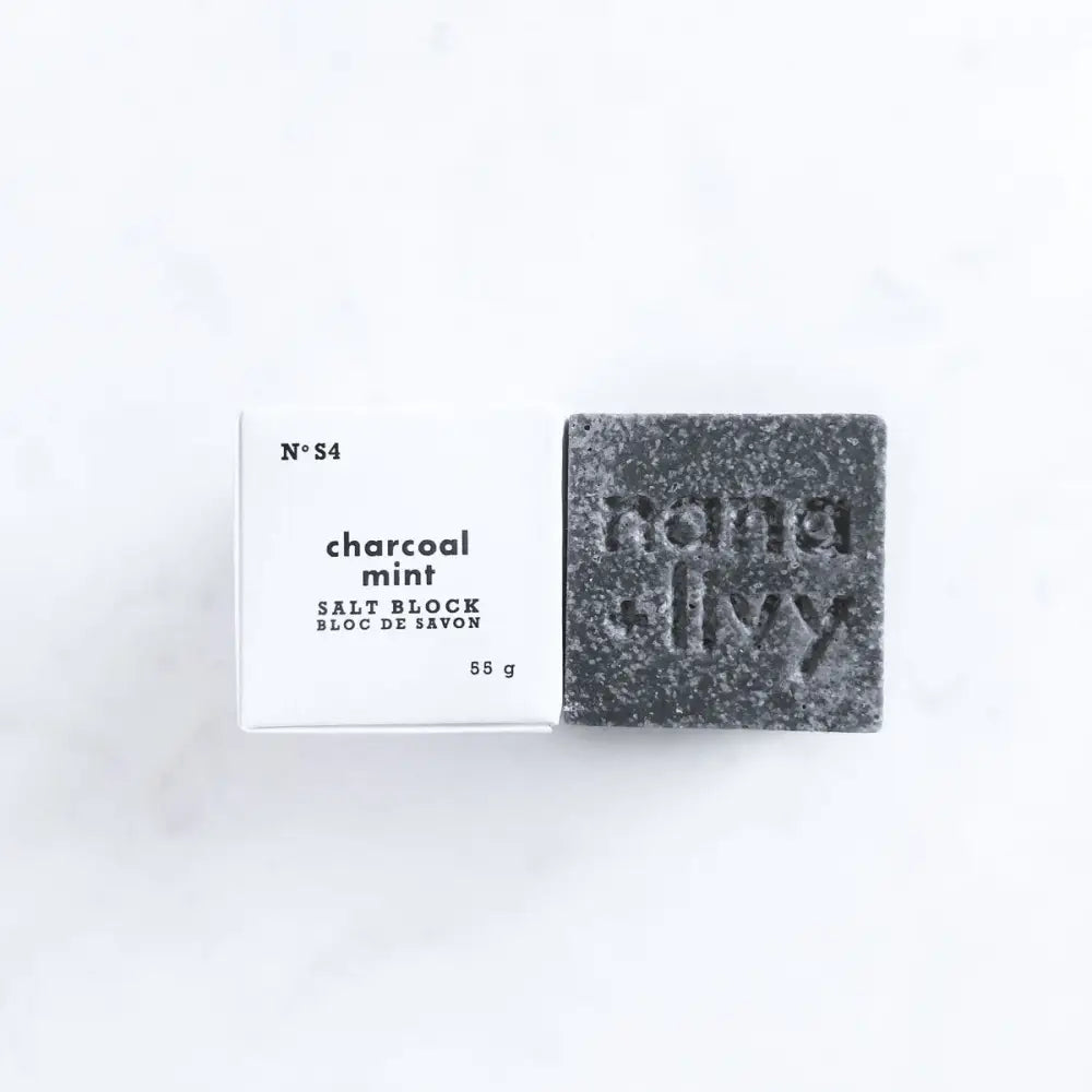 Invigorating Mint Salt Block Charcoal Soap featuring charcoal mint salt for fresh skin