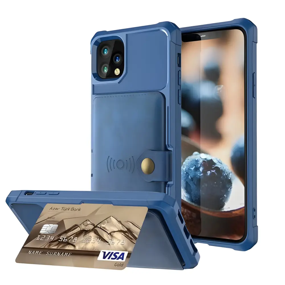 Blue iPhone 13 Pro Max Wallet Case with card holder, perfect for your magnetic leather wallet