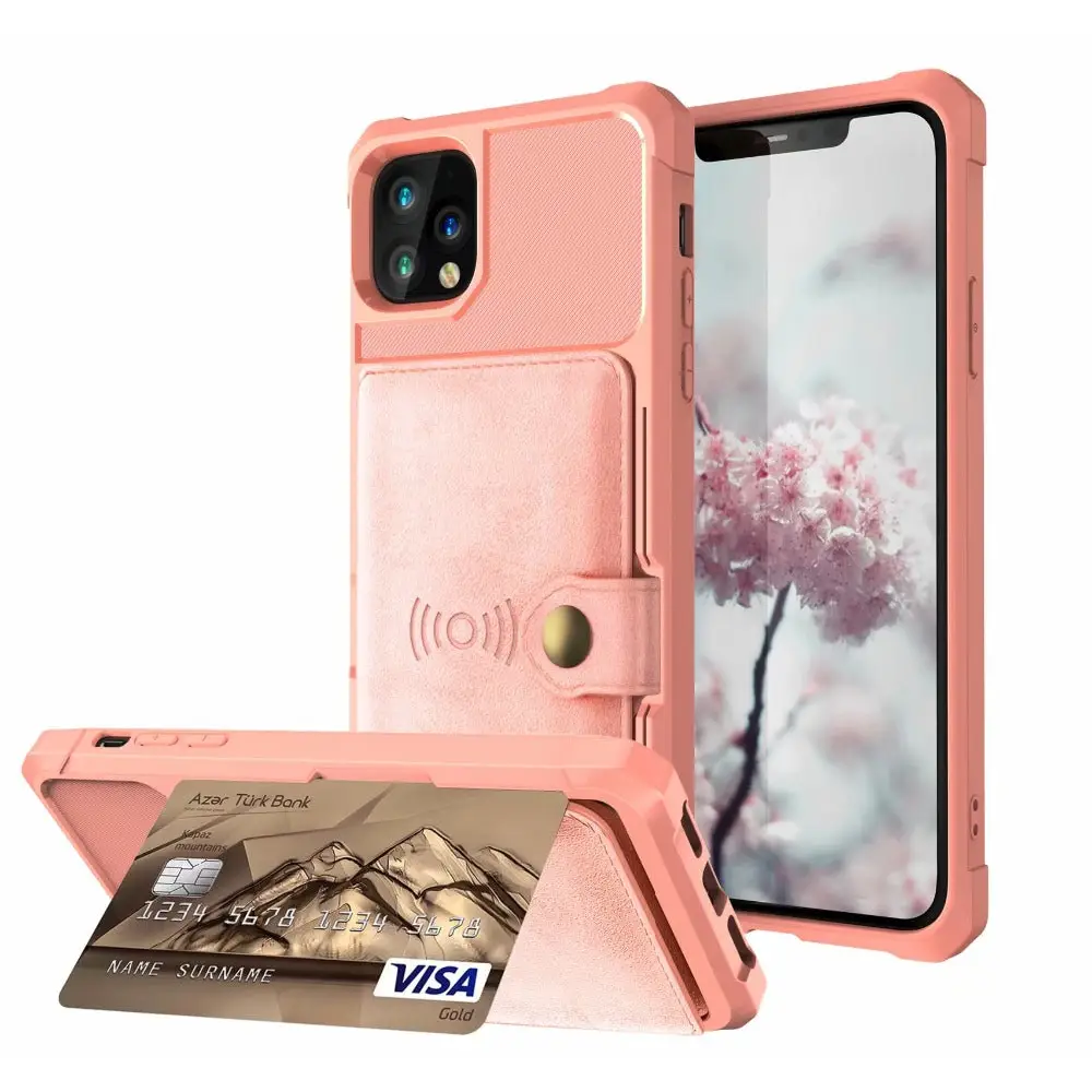 Pink iPhone 13 Pro Max Wallet Case with card holder, perfect for on-the-go style