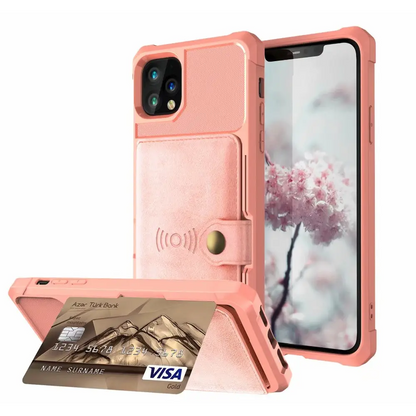 Pink iPhone 13 Pro Max Wallet Case with card holder, perfect for on-the-go style