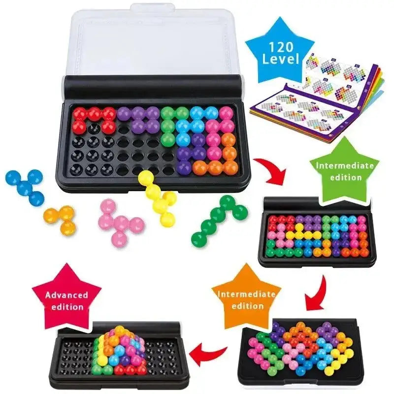 Colorful bead puzzle game from IQ Fit, a fun brain teaser puzzle board game