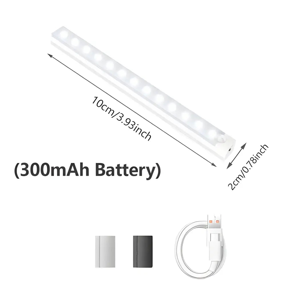 Iralan Sensor LED Cabinet Lights showing LED light bar with charging cable for easy use